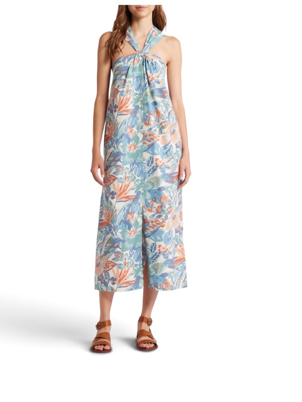 NEW Faherty Bay Twist Seersucker Halter Dress Sz XL